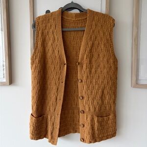 100% WOOL Rust Knit Button-Up Vest